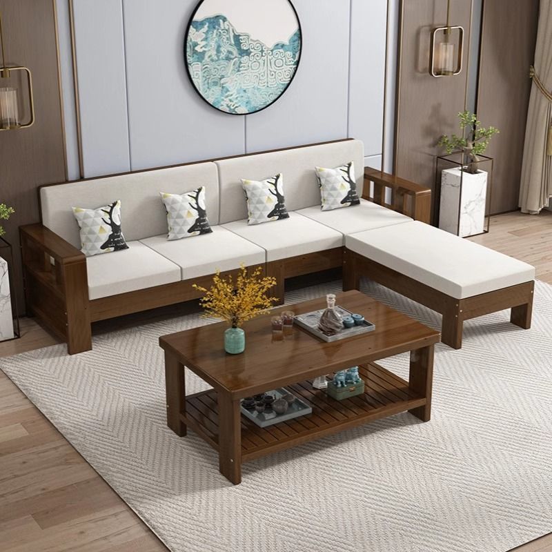 New Chinese Style Solid Wood Sofa Combination Simple Living Room Winter and Summer Dual-Use Black Walnut Small Apartment Rental Narrow Sofa