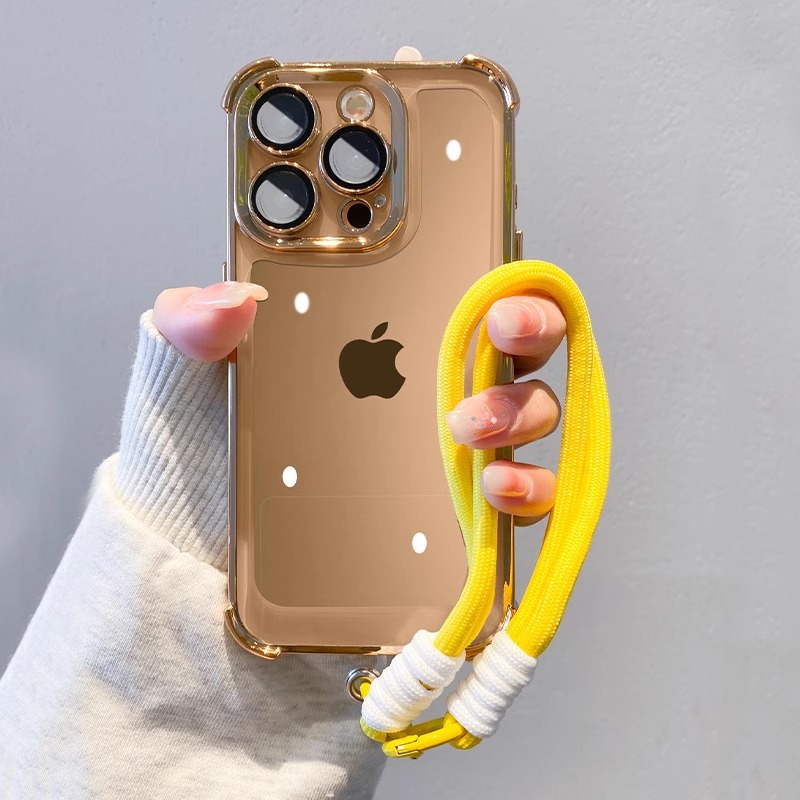 Simple color sólido cuatro esquinas anti-caída Apple 16promax funda para teléfono 15pro/16 todo incluido 14pro cuerda 13/14