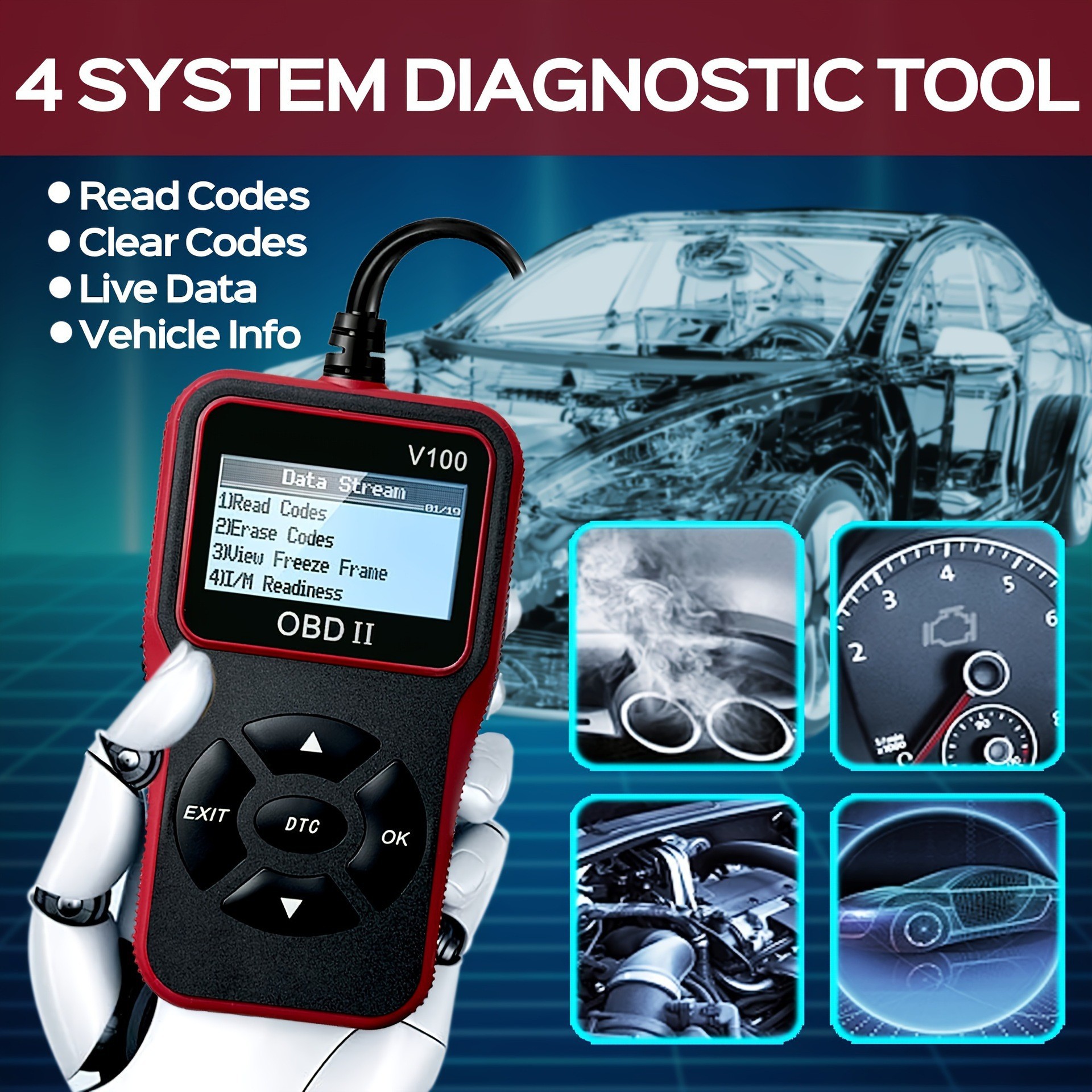 Car Diagnostic Obd2 Scanner Tool Comprehensive Diagnostic Code Engine Fault Detection V100 Code Reader Card