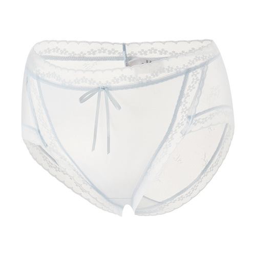 Summer new style ice silk quick-drying breathable and comfortable mid-waist underwear for women with hip-covering sexy lace antibacterial crotch women's underwear