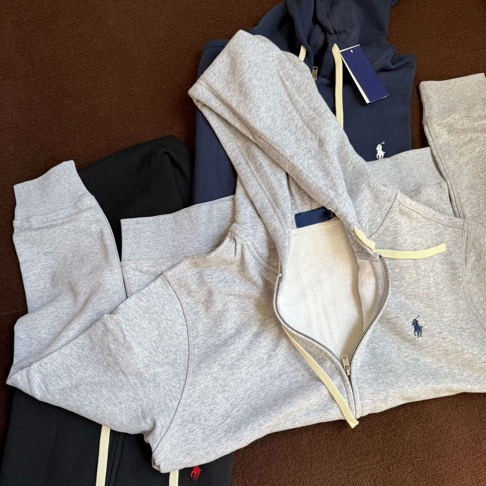 Áo hoodie nam khóa kéo có mũ, lót lông dày, thêu hình ngựa nhỏ, form rộng unisex — Màu xanh tím than, màu xám, màu đen chi tiết 7