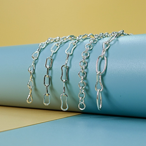 S925 Pure Silver Semi-finished Woven Chain Wholesale Square 8, Square Twist 8, Cross 10 Round Chains