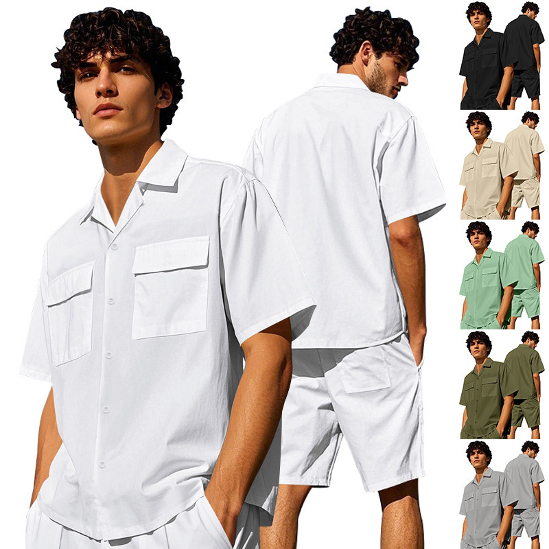 Men's Clothing Men's Light Luxury Casual Hawaiian Short Sleeved Shirt Shorts Set Summer Thin Workwear Loose Fit_viptrois.com