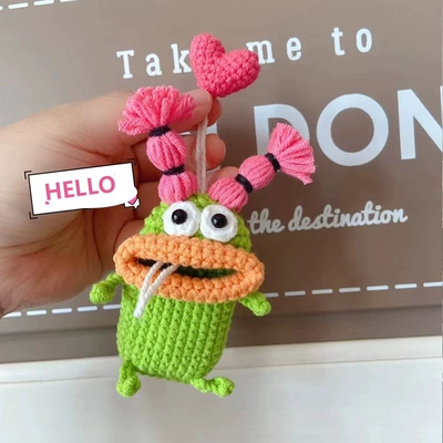 Car Key Protective Case Distinctive Creative Sausage Mouth Key Storage Bag Hand-woven Cute Cartoon Key Case (Car key bag) - 14cmx22cm-green-pink-braid