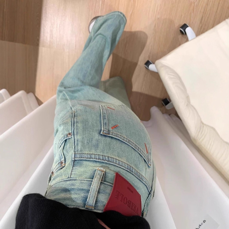 High-Waisted Light-Colored Loose Straight-Leg Jeans for Women, 2025 Spring New Style, Light Blue Simple Versatile Embroidered Wide-Leg Pants High-Waisted Light-Colored Loose Straight-Leg Jeans for Women, 2025 Spring New Style, Light Blue Simple Versatile Embroidered Wide-Leg Pants