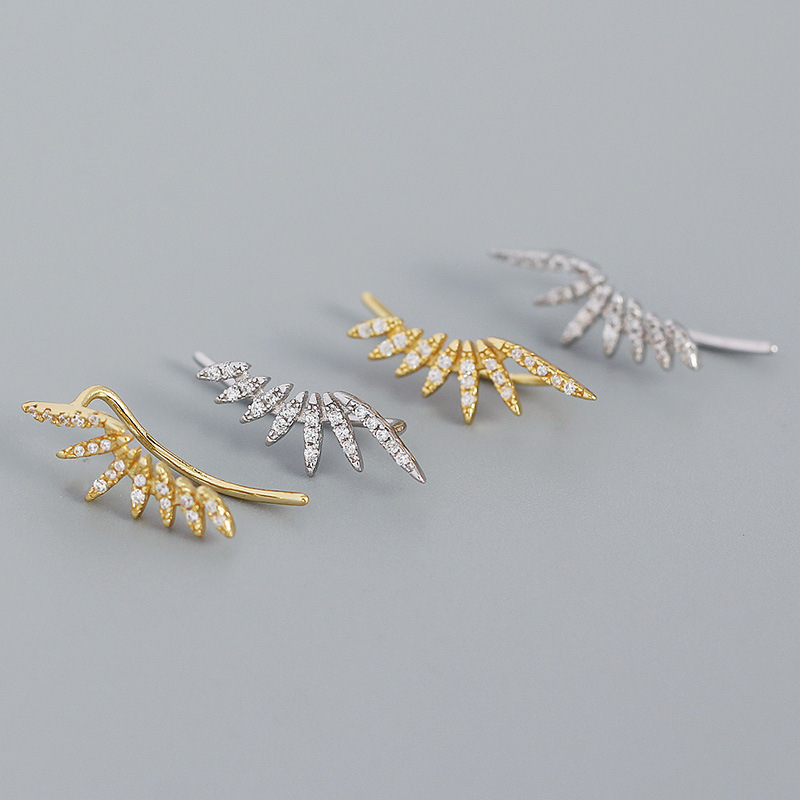 Fashion Feather Sterling Silver Plating Zircon Ear Studs 1 Pair
