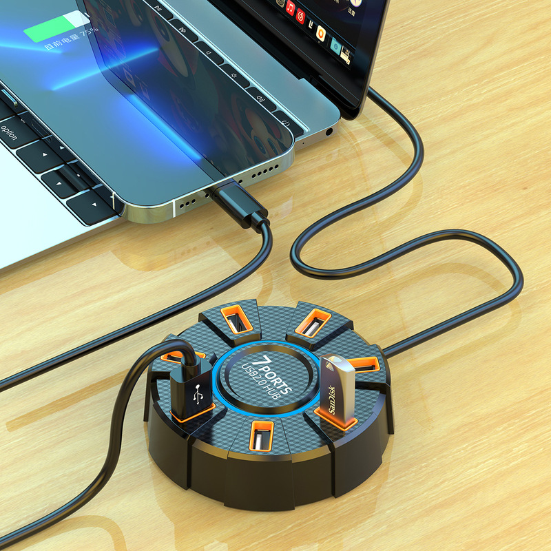Colorful Ambient Light High-Speed Seven-Port 2.0 Hub One-To-Seven-Port Docking Station Can Be Externally Powered