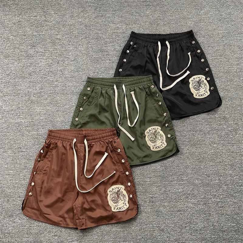 セントマイケル立体刺繍スポーツ織り5点パンツ夏の男性と女性のルーズハイストリートリベットショーツ|undefined