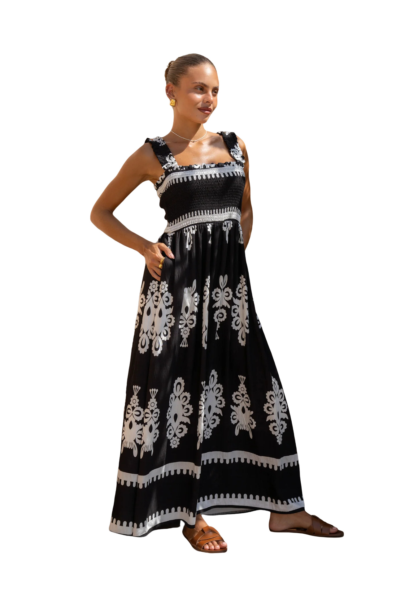 364g Weight Maxi Long Dress Dress Length Type Sleeveless Sleeve Length Strap Dress Dresses Type Polyester Fabric Type High Waist Waist Line Holiday Occasion Strap Neckline Loose Fit Type Printing Pattern 2025 Spring and Summer Season Women's Gender Elegant, Vacation Style Wholesale Women's Elegant Vacation Printing Holiday Strap Sleeveless Strap Dress 7