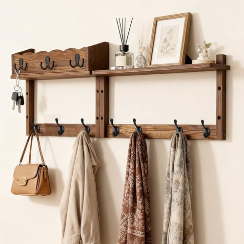Wooden Coat Rack, Entryway Key Rack, Kitchen Utensil Organizer, Draining Rack, Bathroom Bedroom Wall-Mounted Rack