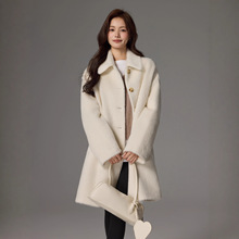 秘鲁进口高端苏力双面羊驼绒大衣中长款白色通勤羊毛呢加内衬外套