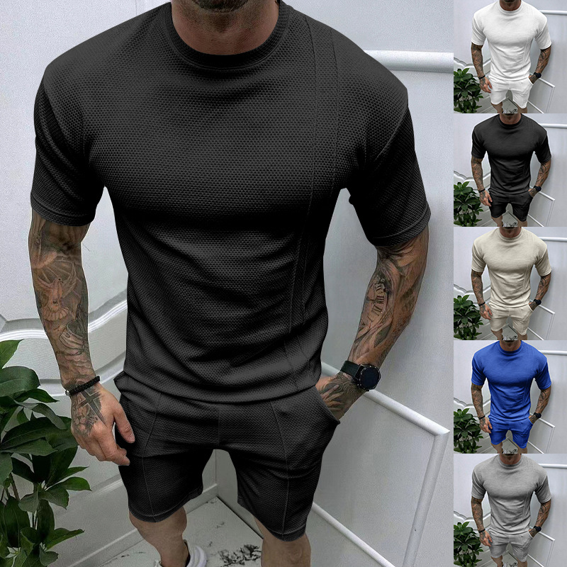 Men's Solid Color Simple Style Round Neck Short Sleeve Regular Fit Men's Sets display picture 24