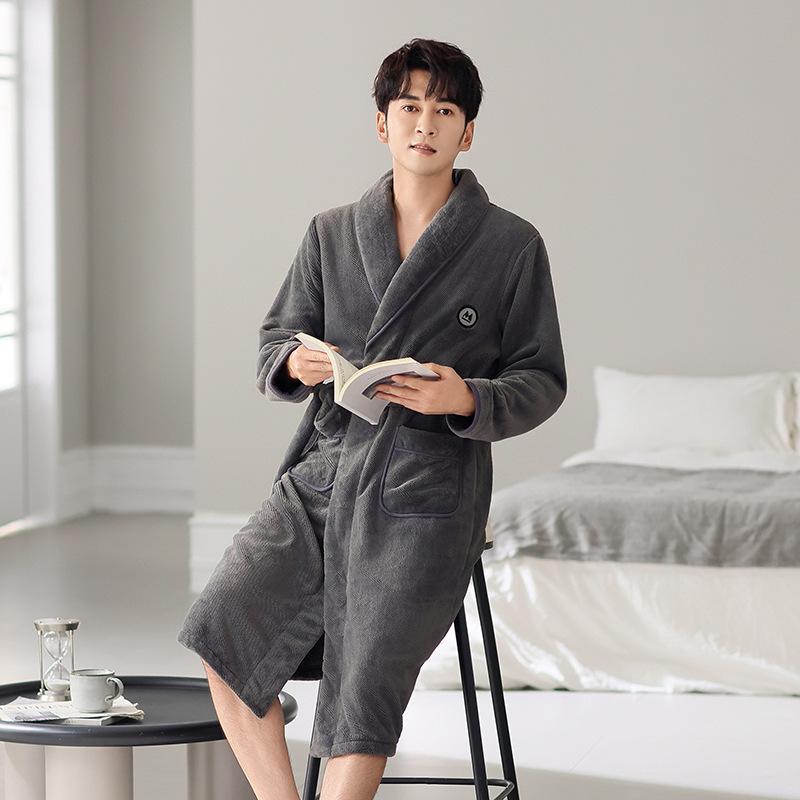 Men's flannel bathrobe