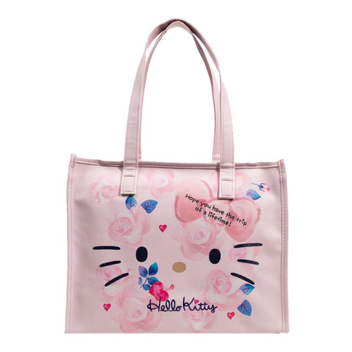 Mist Flower KT Cat PU Shoulder Backpack Pink Girly Heart Handbag Flower Pattern Large Capacity Commuting Mommy Bag