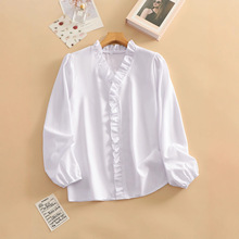 大码女装跨境外贸欧美女装春夏秋冬季欧美荷叶边衬衣休闲女式衬衫