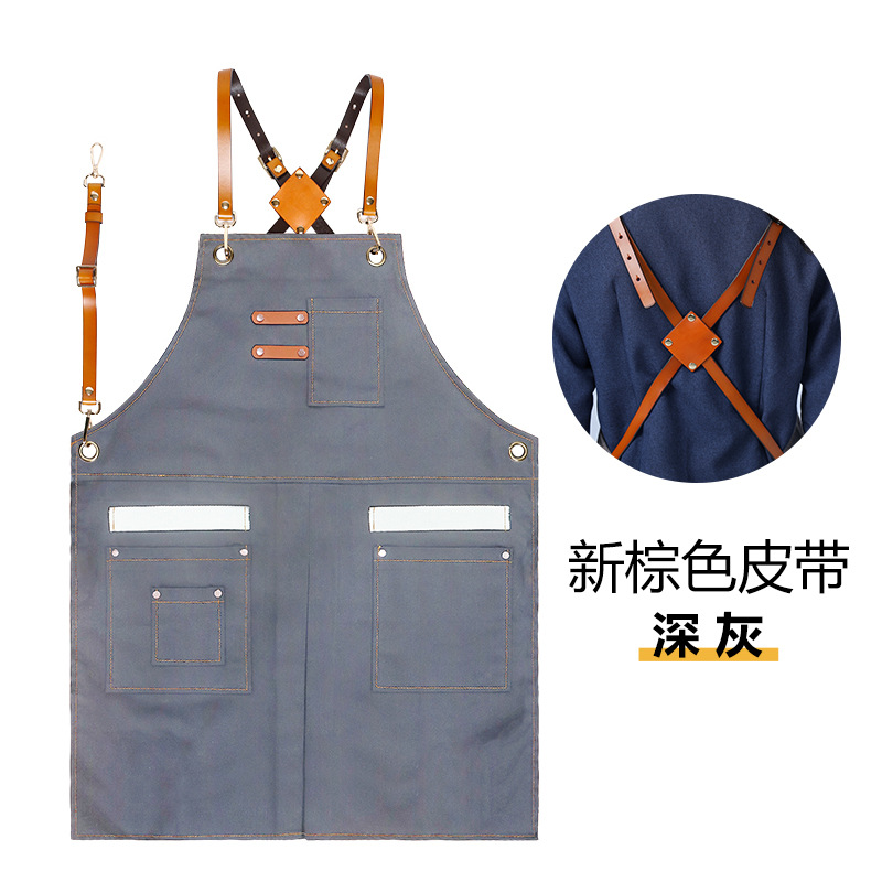 Delantal transfronterizo de algodón de sarga de Amazon, delantal de trabajo amarillo suave con abertura plegable y logotipo personalizado, venta al por mayor