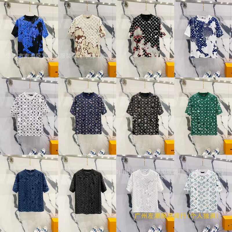 跨境奢潮驴家高品质L满印字母短袖潮牌外贸经典款圆领男女宽松T恤|undefined