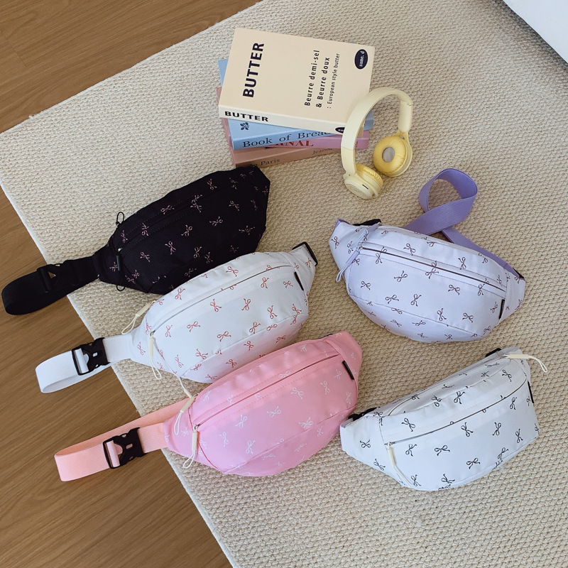 2026 Winter Children's Chest Bag with Bowknot, Nylon Wear-Resistant Crossbody Bag for Boys and Girls, Cute and Fun Small Waist Bag