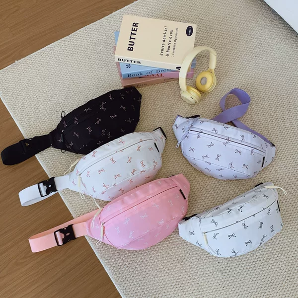 2026 Winter Children's Chest Bag with Bowknot, Nylon Wear-Resistant Crossbody Bag for Boys and Girls, Cute and Fun Small Waist Bag