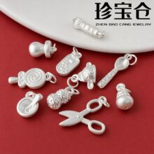 足银999纯银吉祥三宝外套衣服小挂坠隔珠手链文玩手串DIY银饰配件