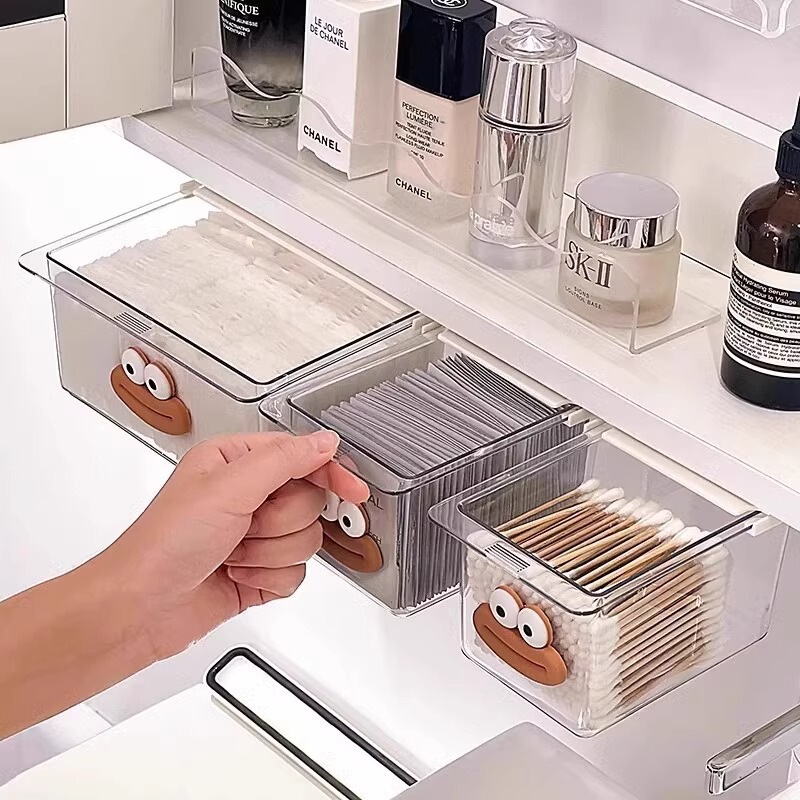 Wall-Mounted Large-Mouth Hidden Storage Box, Invisible Drawer under Bathroom Mirror for Makeup Tools, Hair Clips, and Cotton Swabs Wall-Mounted Large-Mouth Hidden Storage Box, Invisible Drawer under Bathroom Mirror for Makeup Tools, Hair Clips, and Cotton Swabs