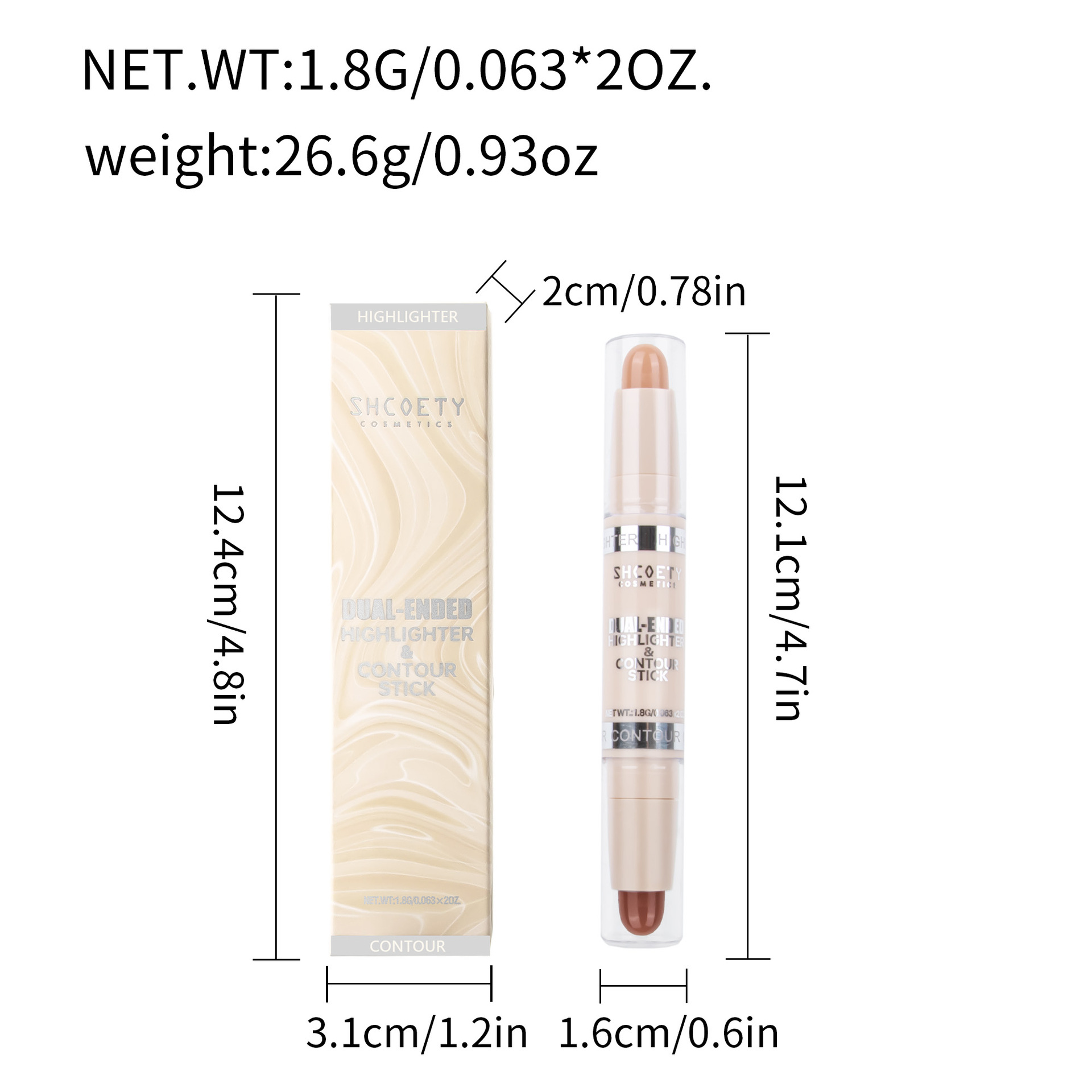 SHCOETY Dual-head contouring stick, high-gloss one-piece pen, matte three-dimensional Contouring, Nose shadow brightening, Horizontal pen, Cross-border Specification drawing