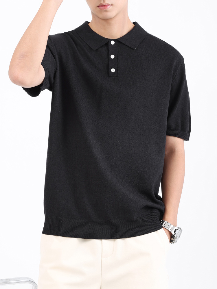Uniqlo, camiseta de polo de manga corta, camiseta de seda de hielo de media manga, camiseta de punto transpirable de color sólido, hombre ligero y casual.