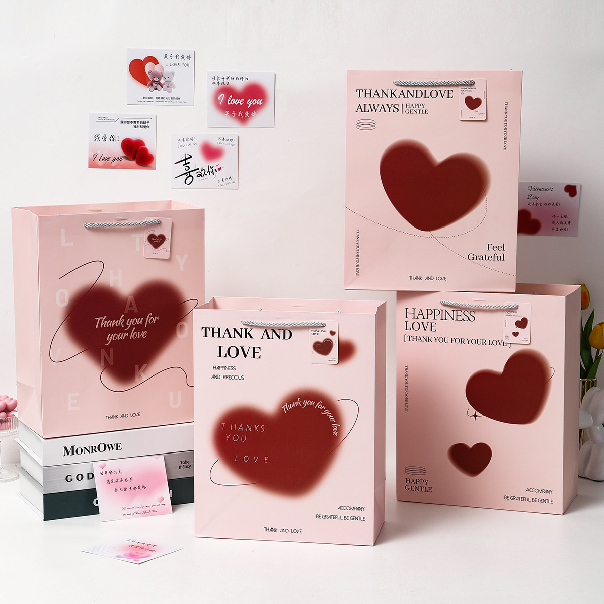 高颜值情人节压纹加厚礼品袋精美七夕礼物包装纸袋喜事喜糖手提袋