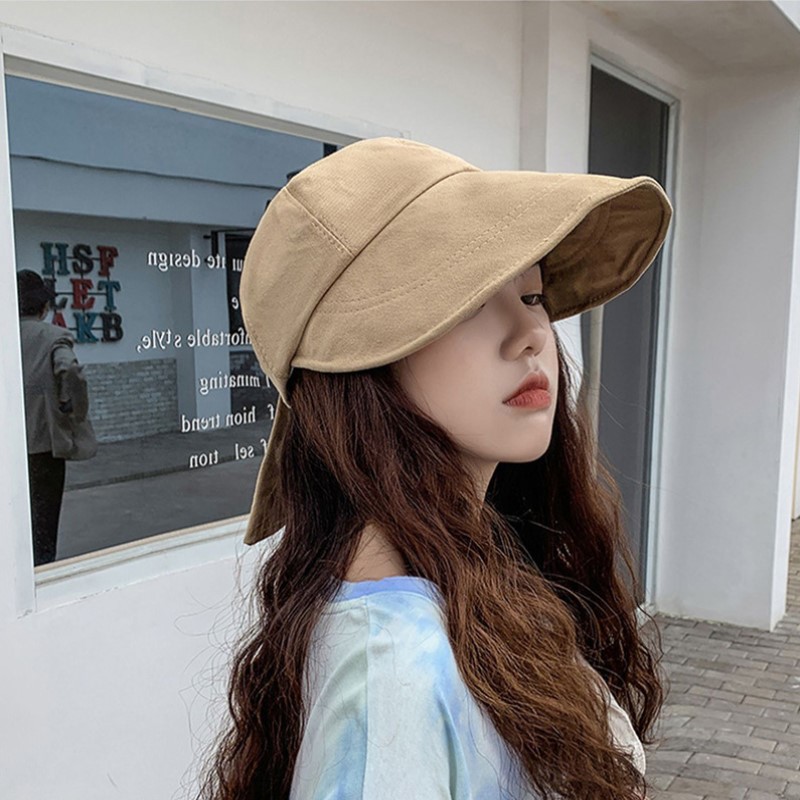 Chapeau de bec de canard en forme d'arc chapeau de soleil pour femmes à la mode et décontracté polyvalent automne et été couvre-visage extérieur, chapeau de pêcheur uni à grands bords_voghion.com