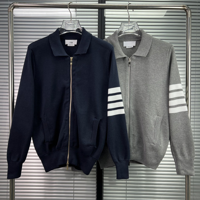 Tb Jacket New Style Double-Sleeved Color Striped Lapel Zipper Men's and Women's Same Style High-End Casual Versatile Lapel Jacket Tb Jacket New Style Double-Sleeved Color Striped Lapel Zipper Men's and Women's Same Style High-End Casual Versatile Lapel Jacket