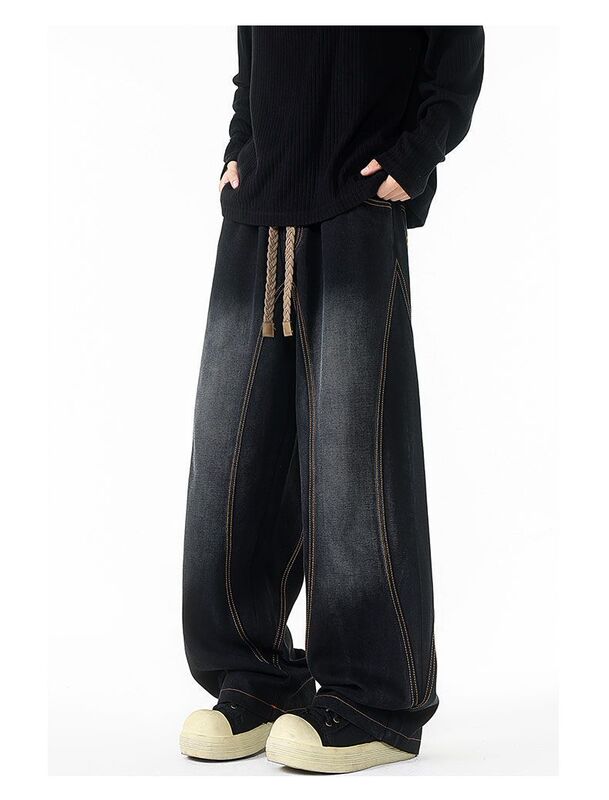 Legendary Trading Company Lend Zipper Slit Jeans Work Pants Casual Long Pants Unisex Couple Loose Patchwork