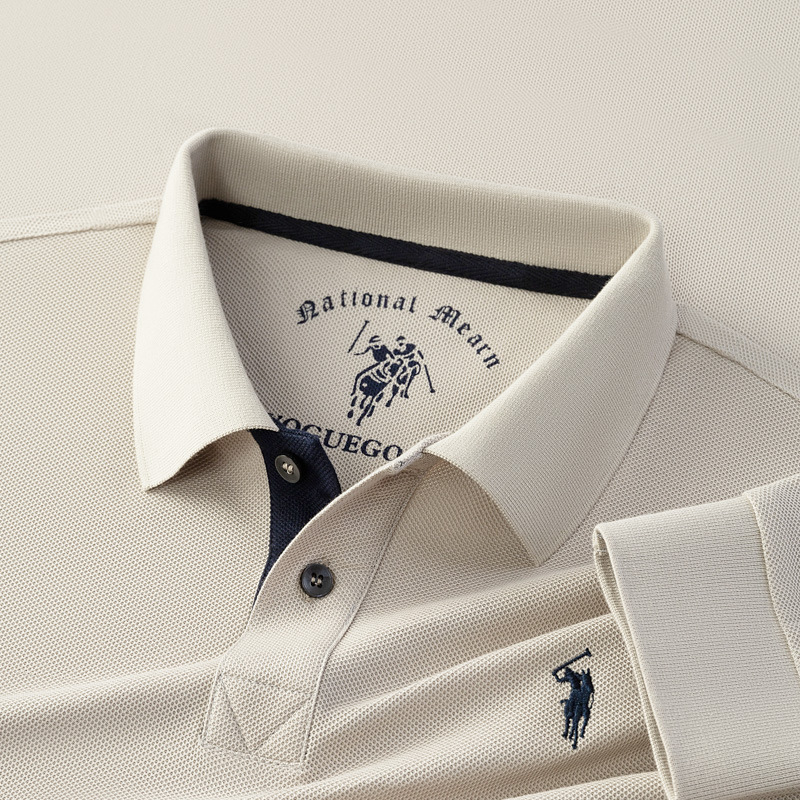 100% Mercerized Cotton Long-Sleeve Pure Cotton Men's Polo Shirt, Middle-Aged Business Casual Embroidered Horse Logo Turn-Down Collar Base Layer Polo 100% Mercerized Cotton Long-Sleeve Pure Cotton Men's Polo Shirt, Middle-Aged Business Casual Embroidered Horse Logo Turn-Down Collar Base Layer Polo