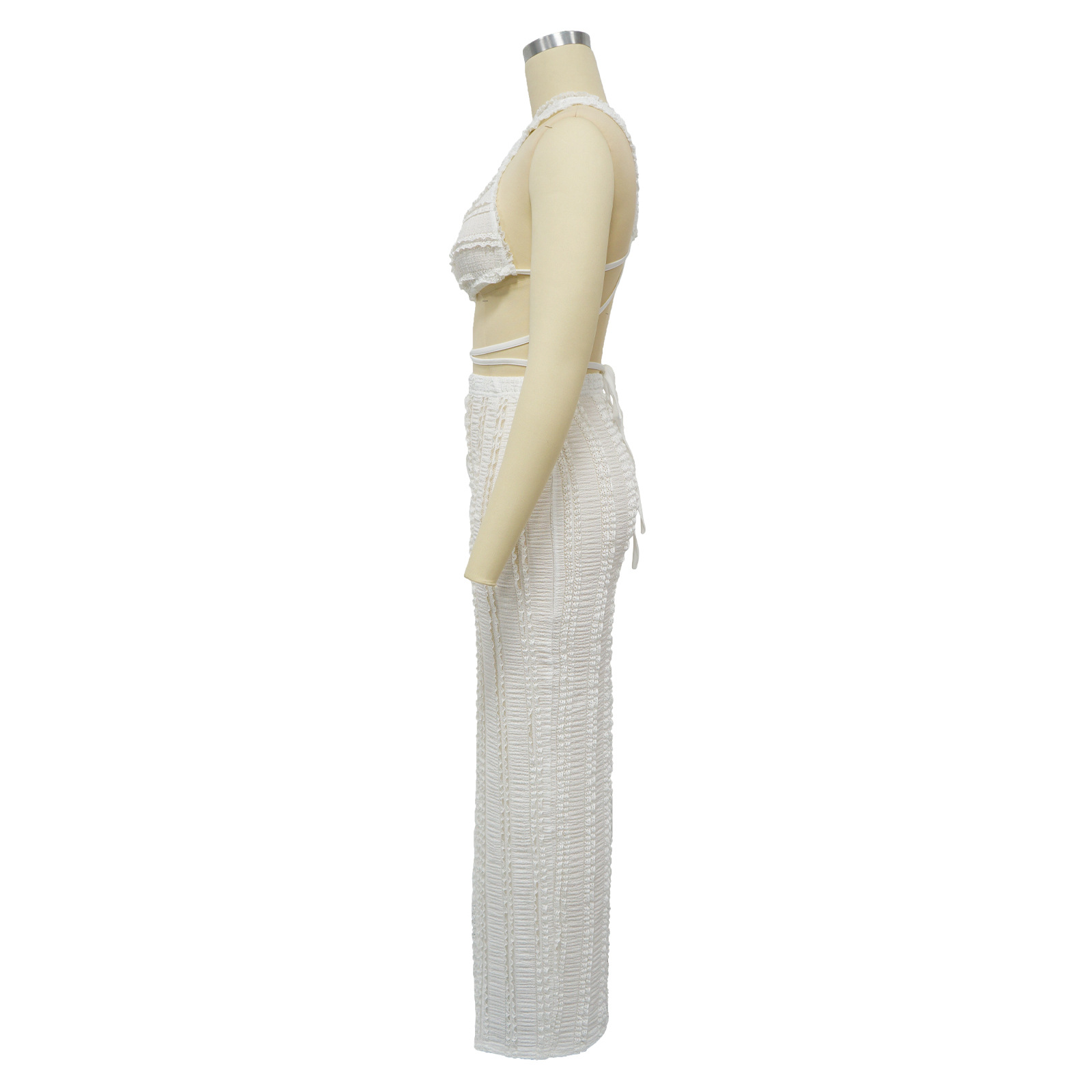 Completo da donna in denim con pizzo, senza maniche e schiena scoperta_voghion.com
