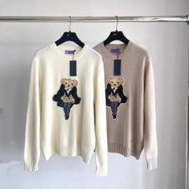 2024秋冬po熊圆领针织长袖宽松英伦风减龄刺绣小熊卡通毛衣羊毛