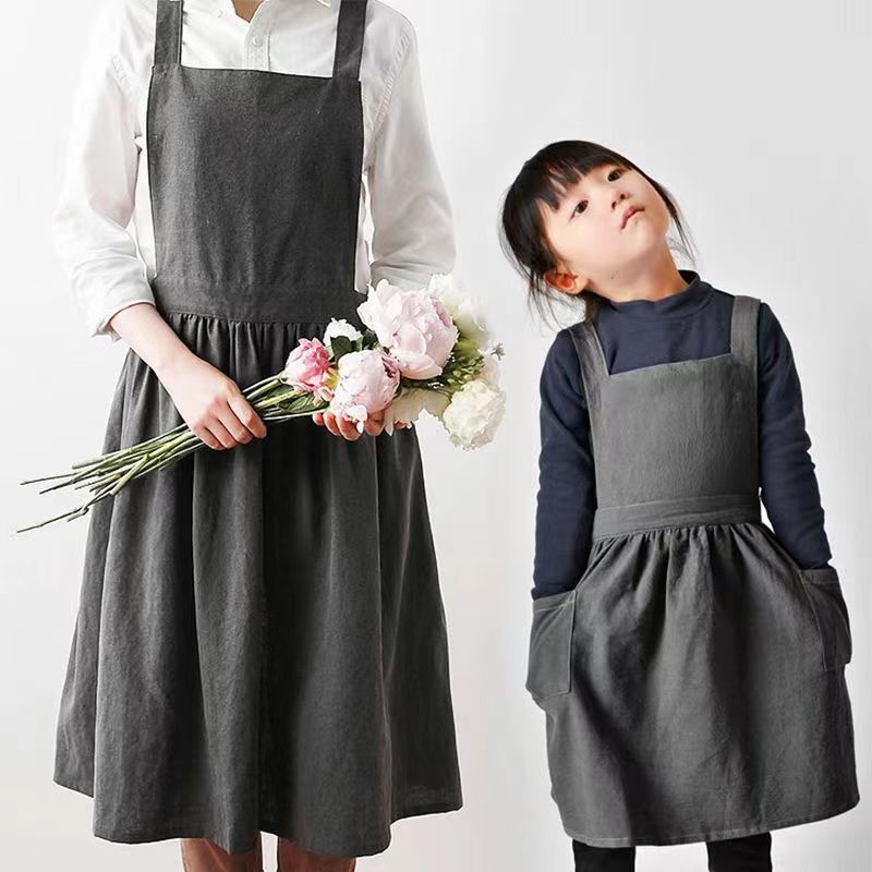 Korean-style Japanese pure cotton apron for girls and children, suitable for painting, gardening, home use, kitchen, anti-stain smock, dress style
