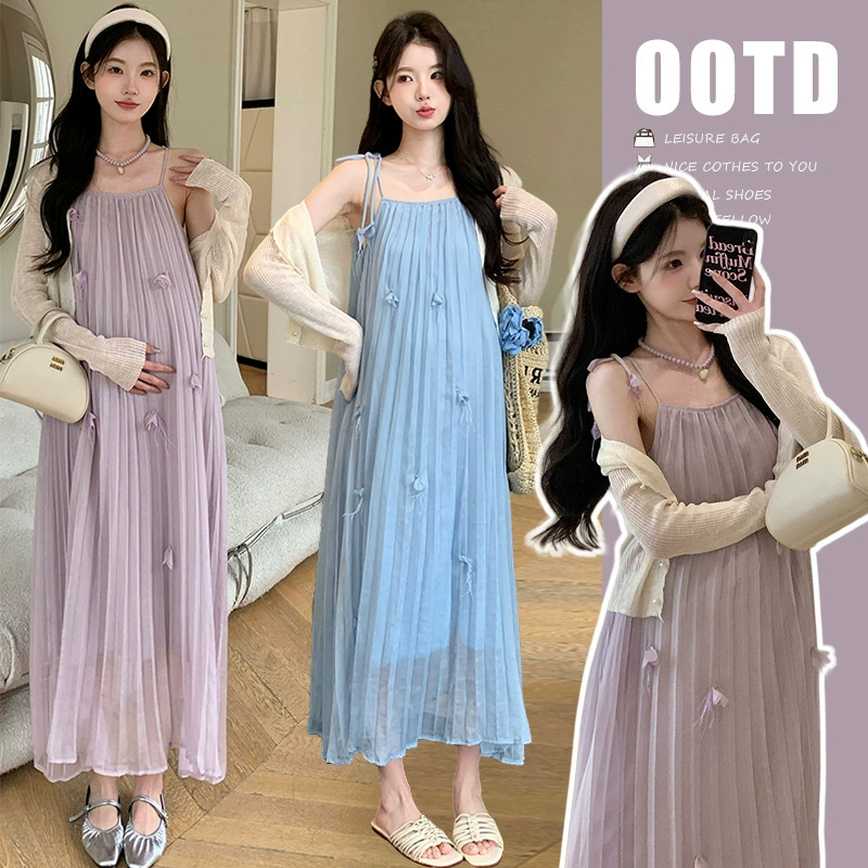 Летняя трехмерная юбка для беременных, slip dress, кардиган, набор, цветочный