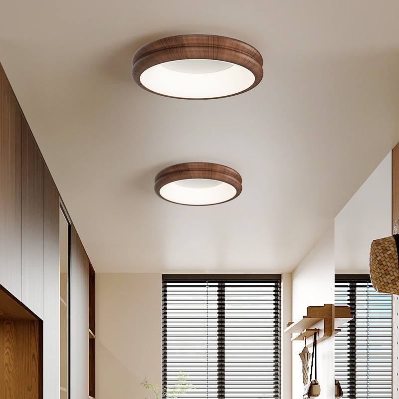 Middle Ancient Silent Wind Ceiling Lamp Walnut Color Round Eye Protection Bedroom Study Aisle Entrance Cloakroom Lamp
