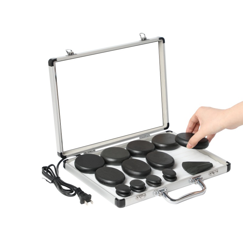 Caja de calentamiento térmico de piedra de masaje 20 piezas 18 piezas de energía conjunto de piedras calientes de hidratación de spa