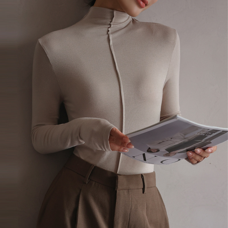 Q Feng Color ropa de fondo Otoño e Invierno Modal medio cuello de tortuga camisa de fondo de mujer de manga larga Top ajustado