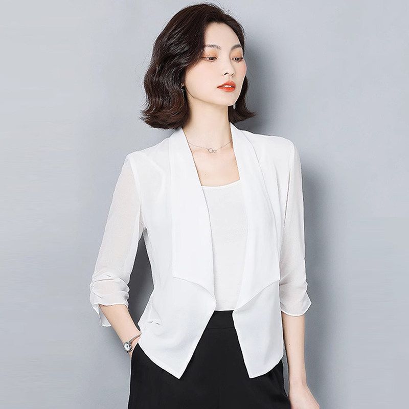 New Spring/Summer Plus Size Chiffon Cardigan, Thin Short Jacket, Summer Shawl, Sun Protection Clothing for Women, Pair with Skirt