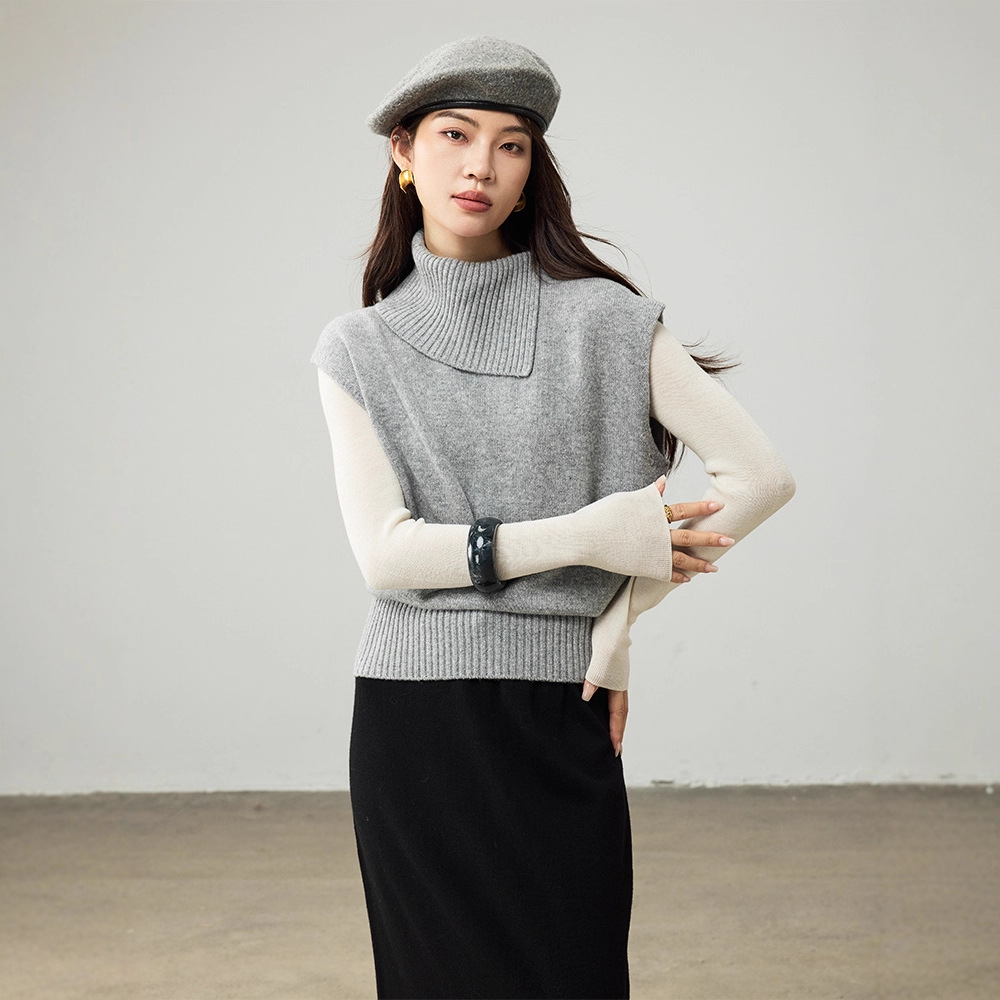 Designed 100% Wool Lapel Knitted Vest for Women's Autumn Outer Wear 25 New Women's Sleeveless Sweater Layered Vest