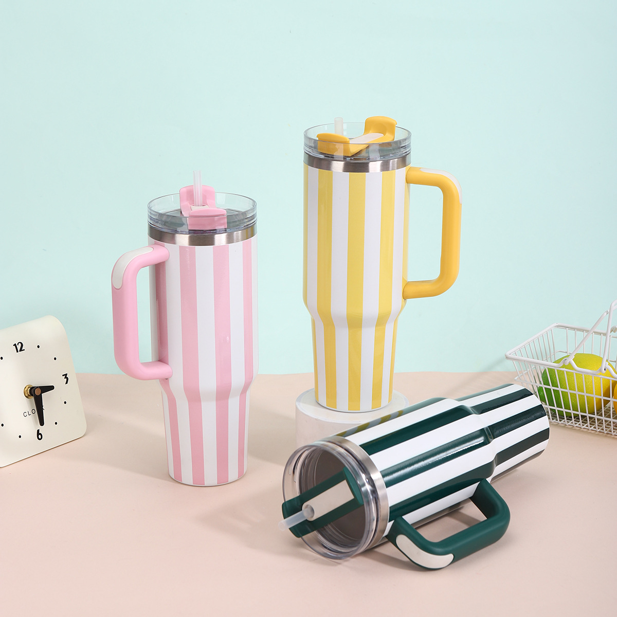 亚马逊40oz二代条纹手柄汽车杯304不锈钢保温杯车载便携冰霸杯