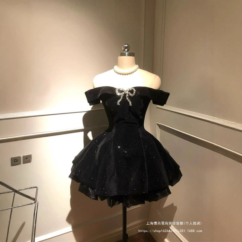 フランスの社交界の娘のリボンワンショルダードレス夏の新しいファッション誕生日ドレス女性のための|undefined