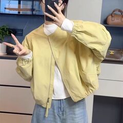 韩版简约圆领纯色短外套女2025春季新款休闲宽松百搭小个子夹克潮