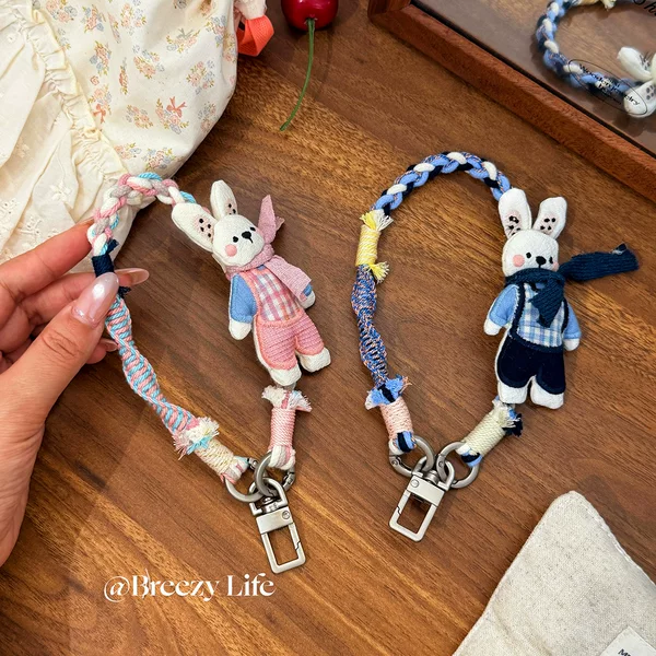 Korean ins handmade fabric cartoon keychain, woven cute phone chain, phone lanyard, cross-border supply