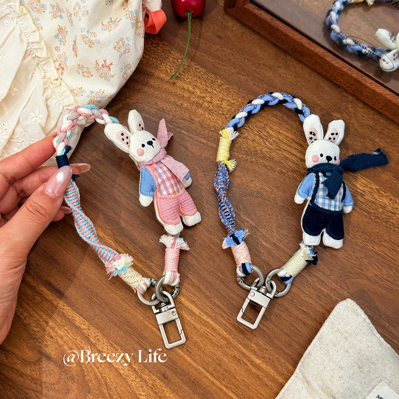 Korean ins handmade fabric cartoon keychain, woven cute phone chain, phone lanyard, cross-border supply