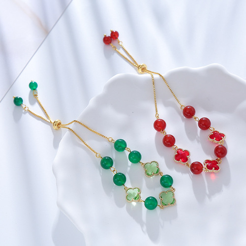 New style lucky four-leaf clover green agate versatile fashion bracelet jewelry temperament minority 