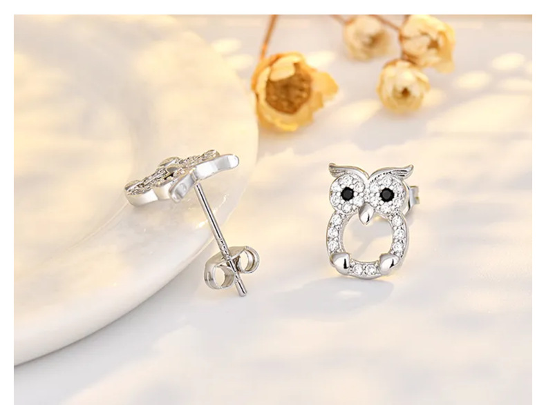 3g Weight Copper Ear Needle Material Zircon Inlay Material Ear Studs Classification 1 Pair Quantity Daily Occasion Copper Material Owl Pattern Women's Gender Cute, Sweet Style 1 Pair Cute Sweet Owl Copper Zircon Ear Studs 13