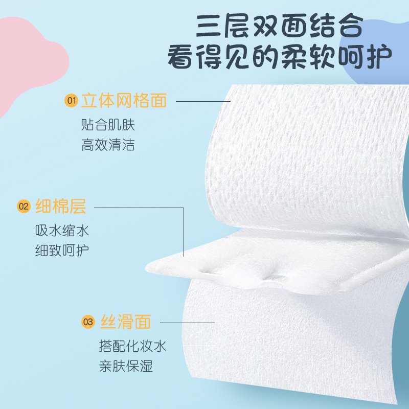 LMLTOP dibujos animados garras de gato 222 piezas de algodón de maquillaje de doble cara espesa hoja de algodón de maquillaje húmedo