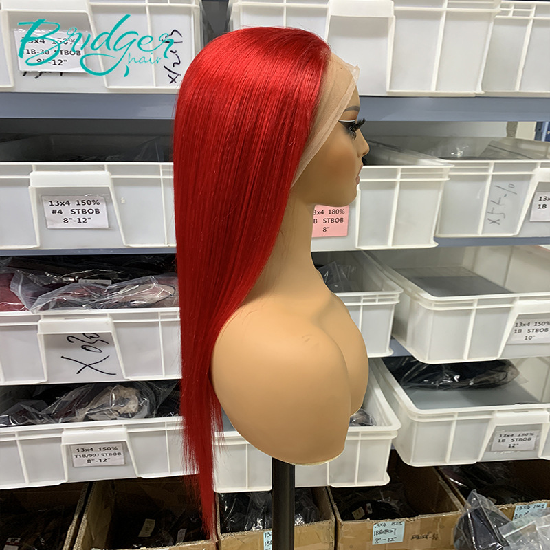 13*4 full lace frontal headgear red red straight human hair humanhairwigs_voghion.com